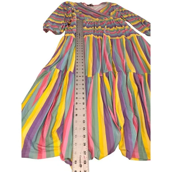 ELOQII Maxi Dress Womens 18 Easter Colorful Striped Tiered Ballon Long Sleeves - Picture 12 of 16